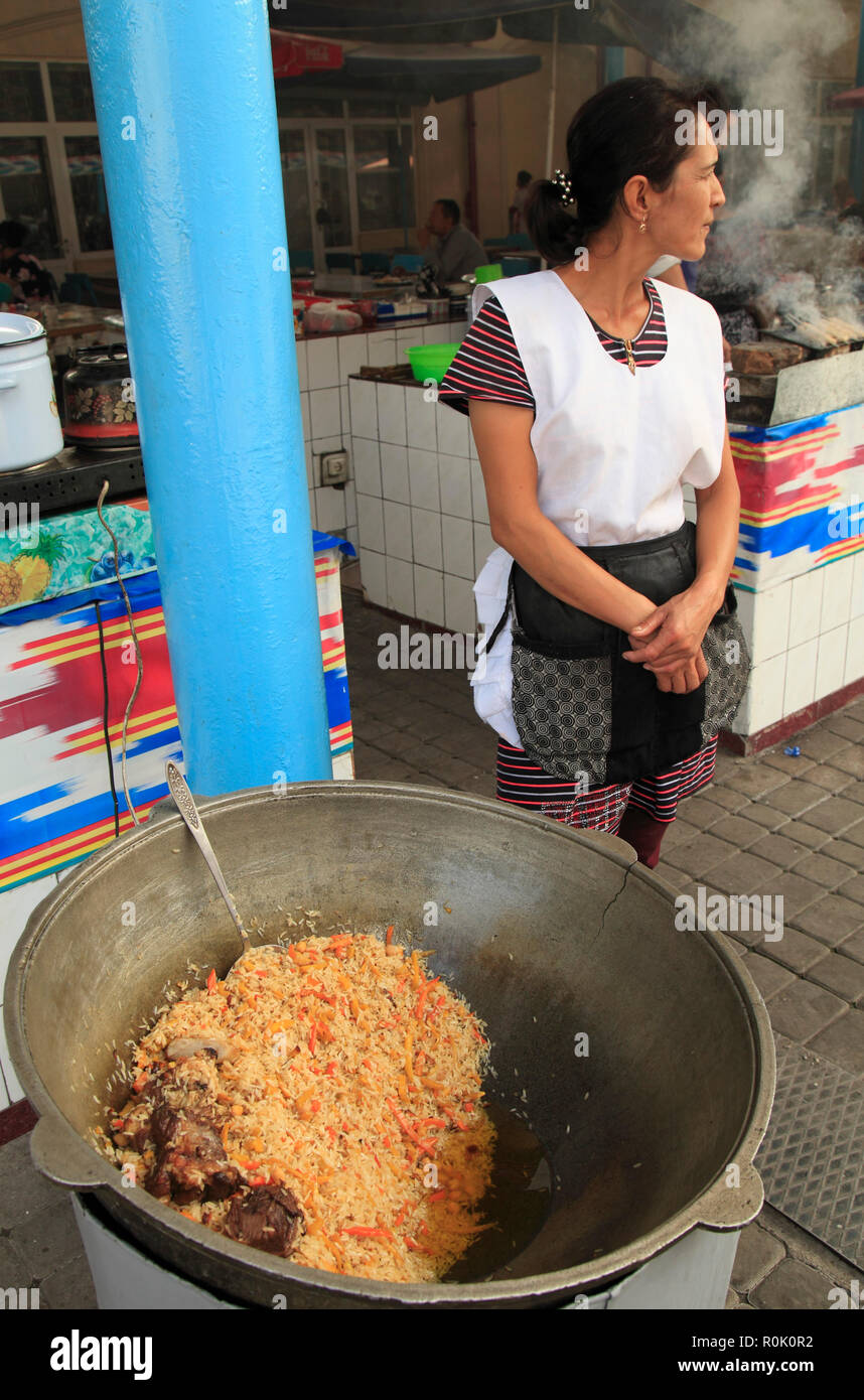 L'Ouzbékistan, Tachkent, Bazar Chorsu, marché, plov, plat national, Banque D'Images