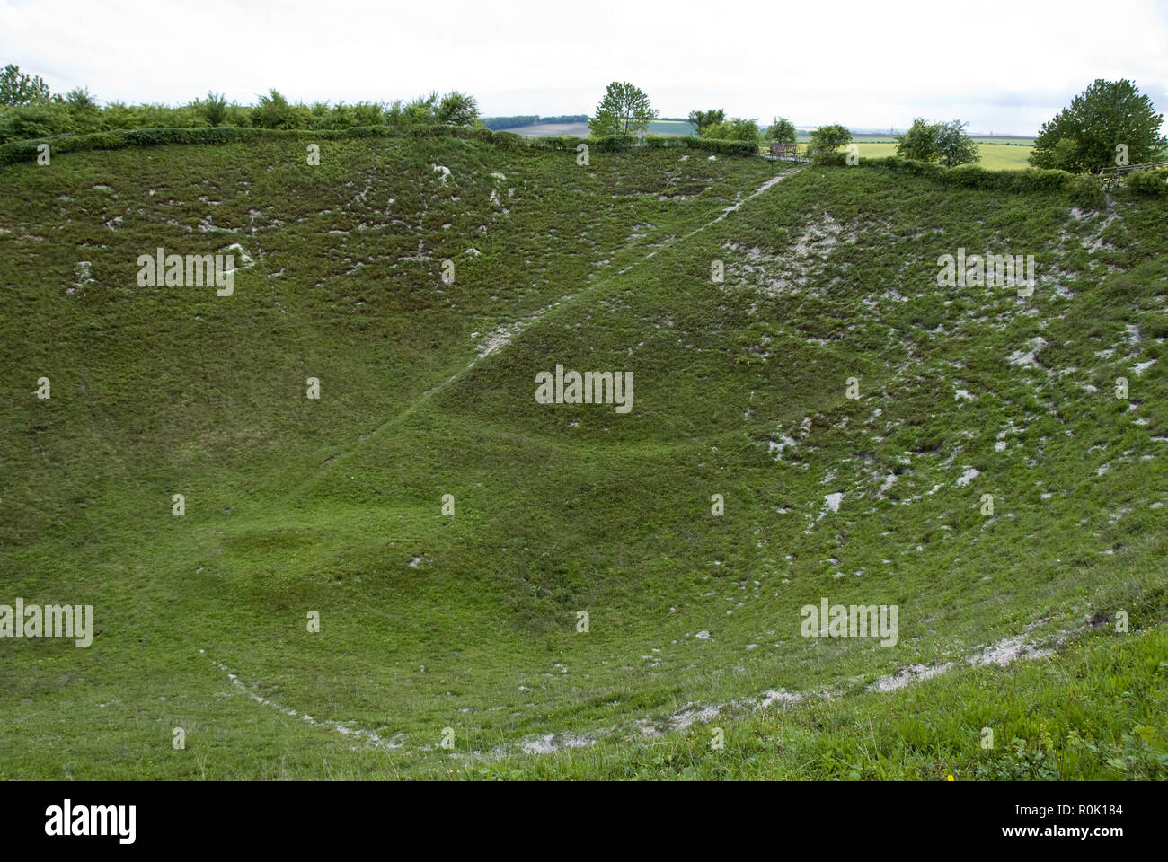 Le Lochnagar Crater est le résultat d'un engin explosif a explosé mines ci-dessous les lignes allemandes sur le premier jour de la WW1 Bataille de la Somme, France. Banque D'Images