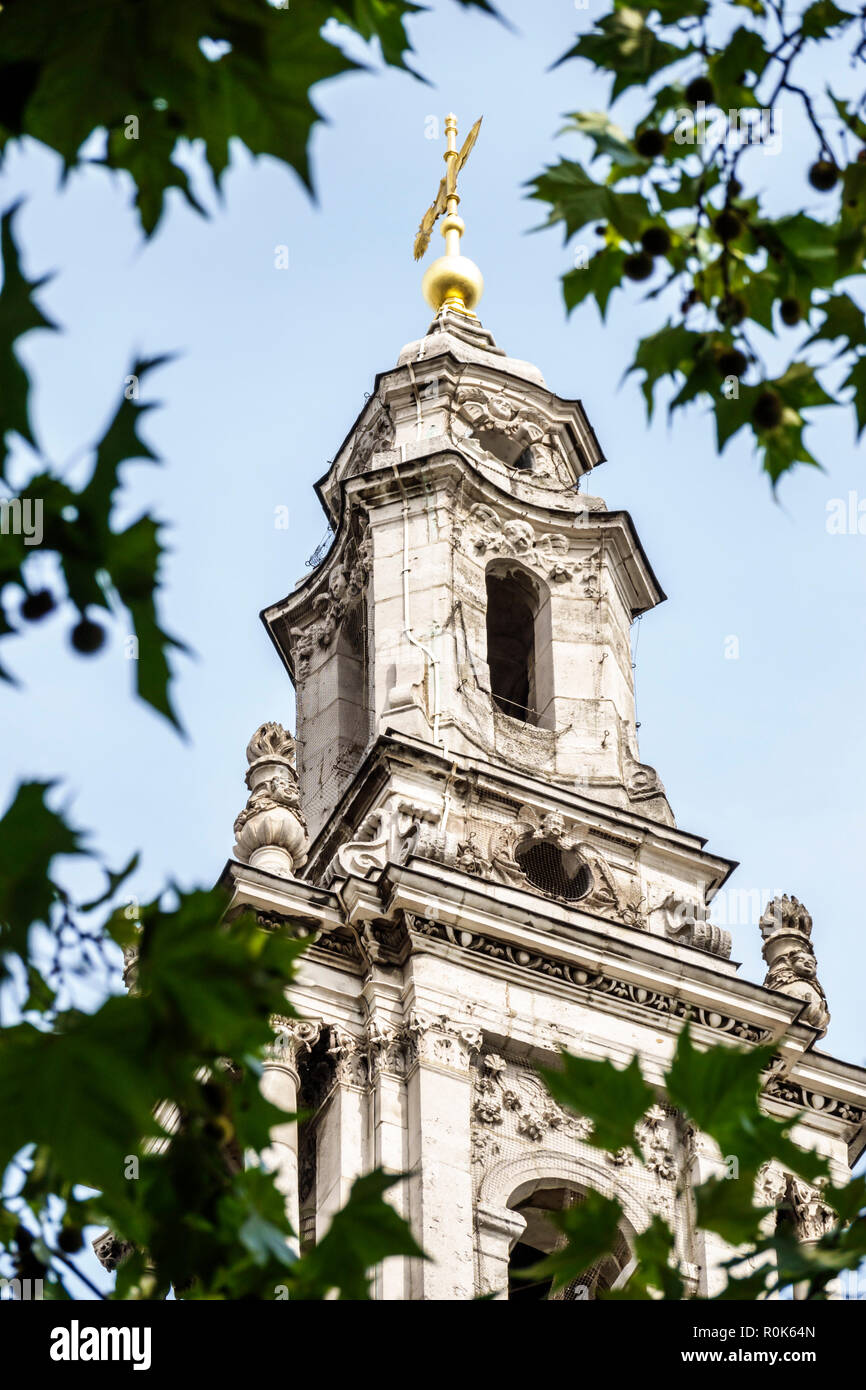 Londres, Angleterre, Royaume-Uni, Covent Garden Strand, St.Église Saint Mary-le-Strand,extérieur,clocher de l'horloge,baroque,architecte James Gibbs,1714,Royaume-Uni Banque D'Images