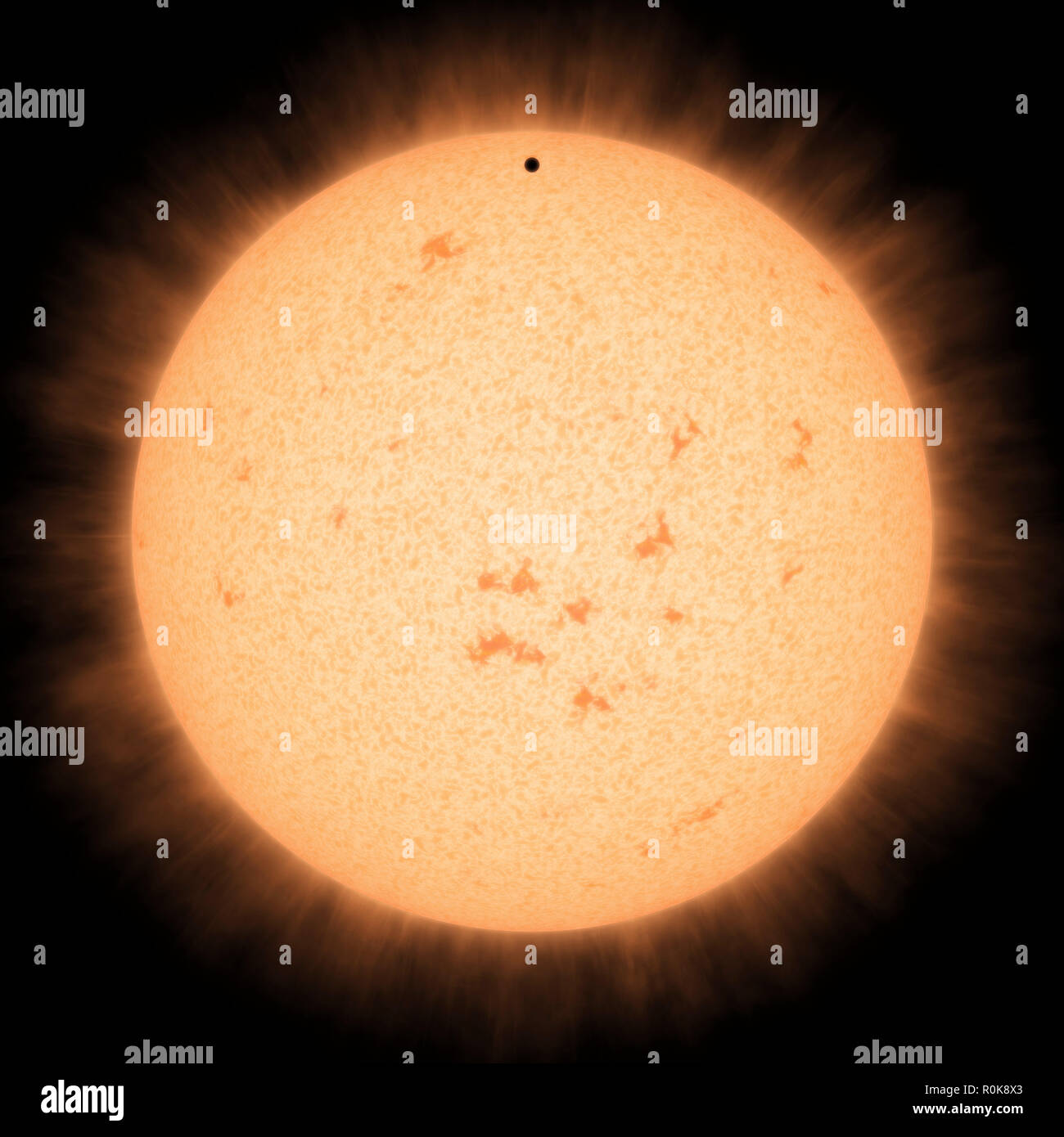 Concept de l'artiste de l'exoplanète HD 219134 b rocheux alors qu'il passe devant son étoile. Banque D'Images