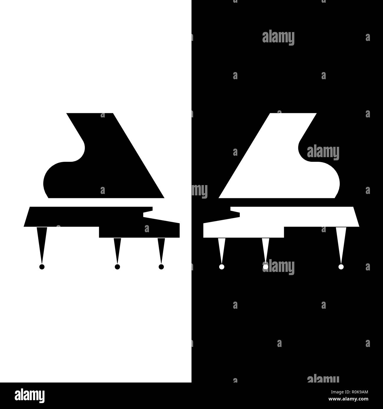 Télévision vecteur illustration de deux instruments de musique. Silhouettes de noir et blanc grand piano. Composition en noir et blanc. Idéal pour les catalogues, d'info Illustration de Vecteur