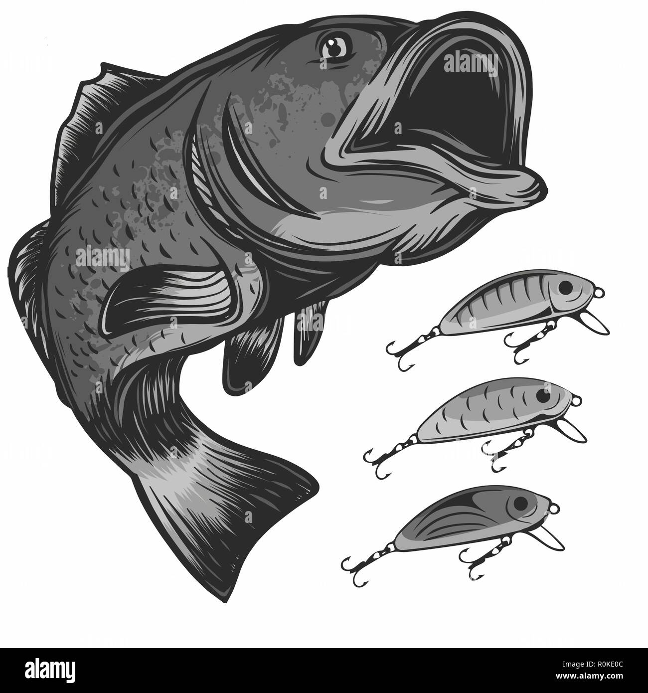 La pêche du poisson et des leurres logo isolated on white vector illustration Illustration de Vecteur
