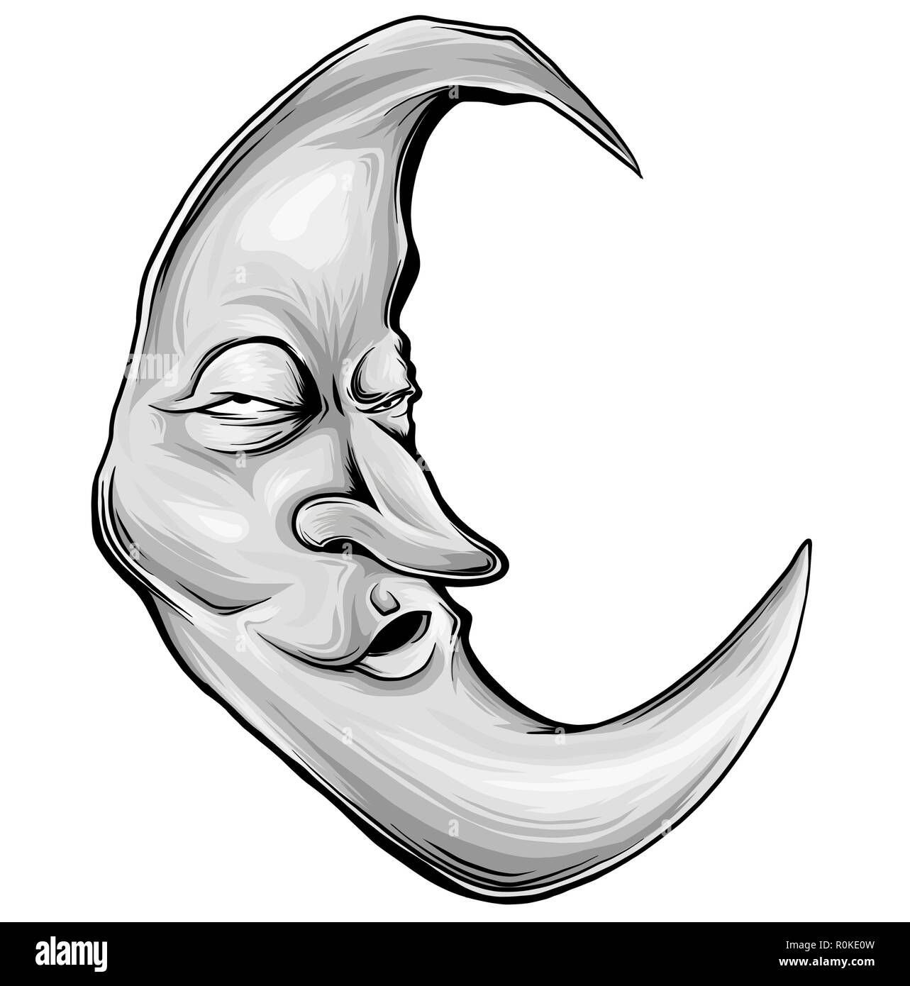 Lune avec gravure illustration face colorée. Scratch style conseil d'imitation. Illustration de Vecteur