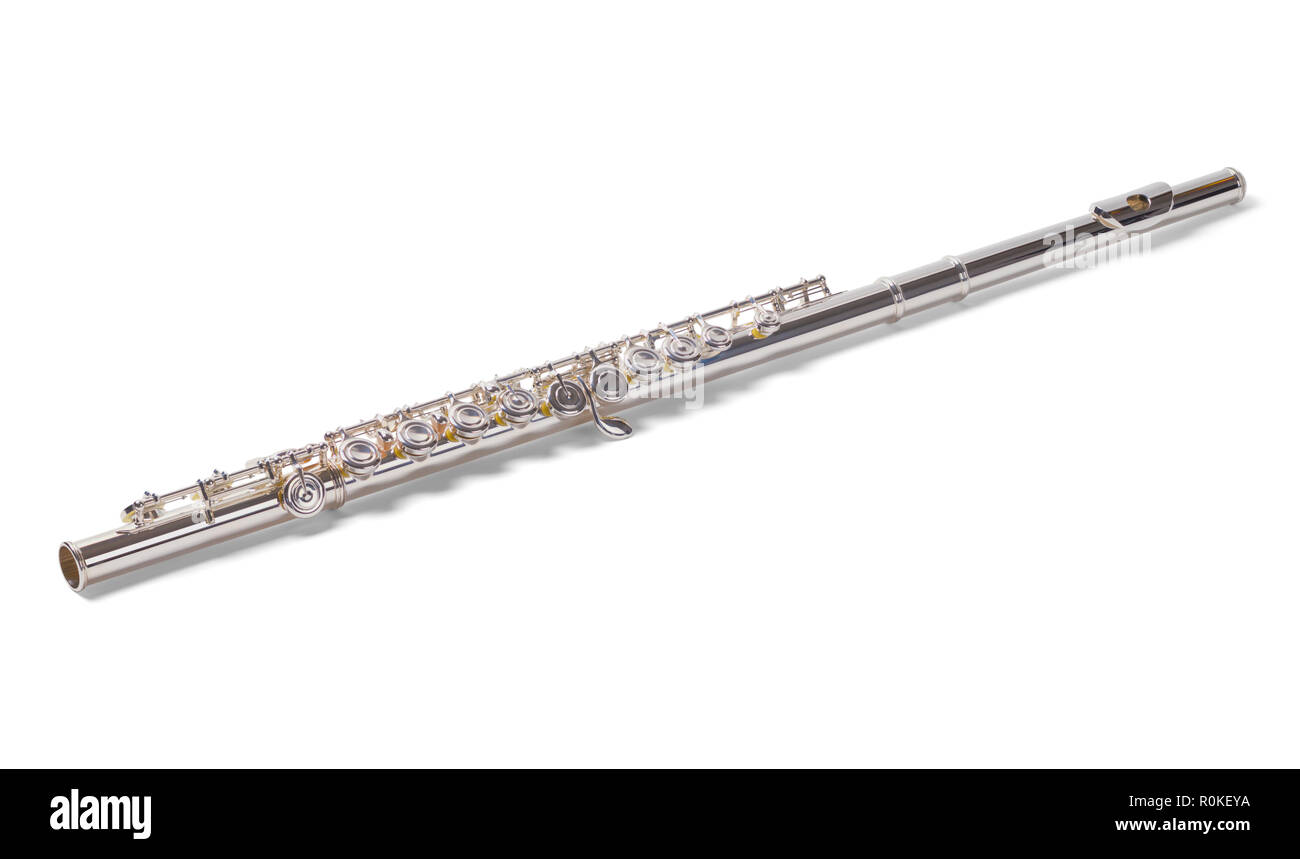 Flûte en argent brillant isolé sur un fond blanc. Banque D'Images
