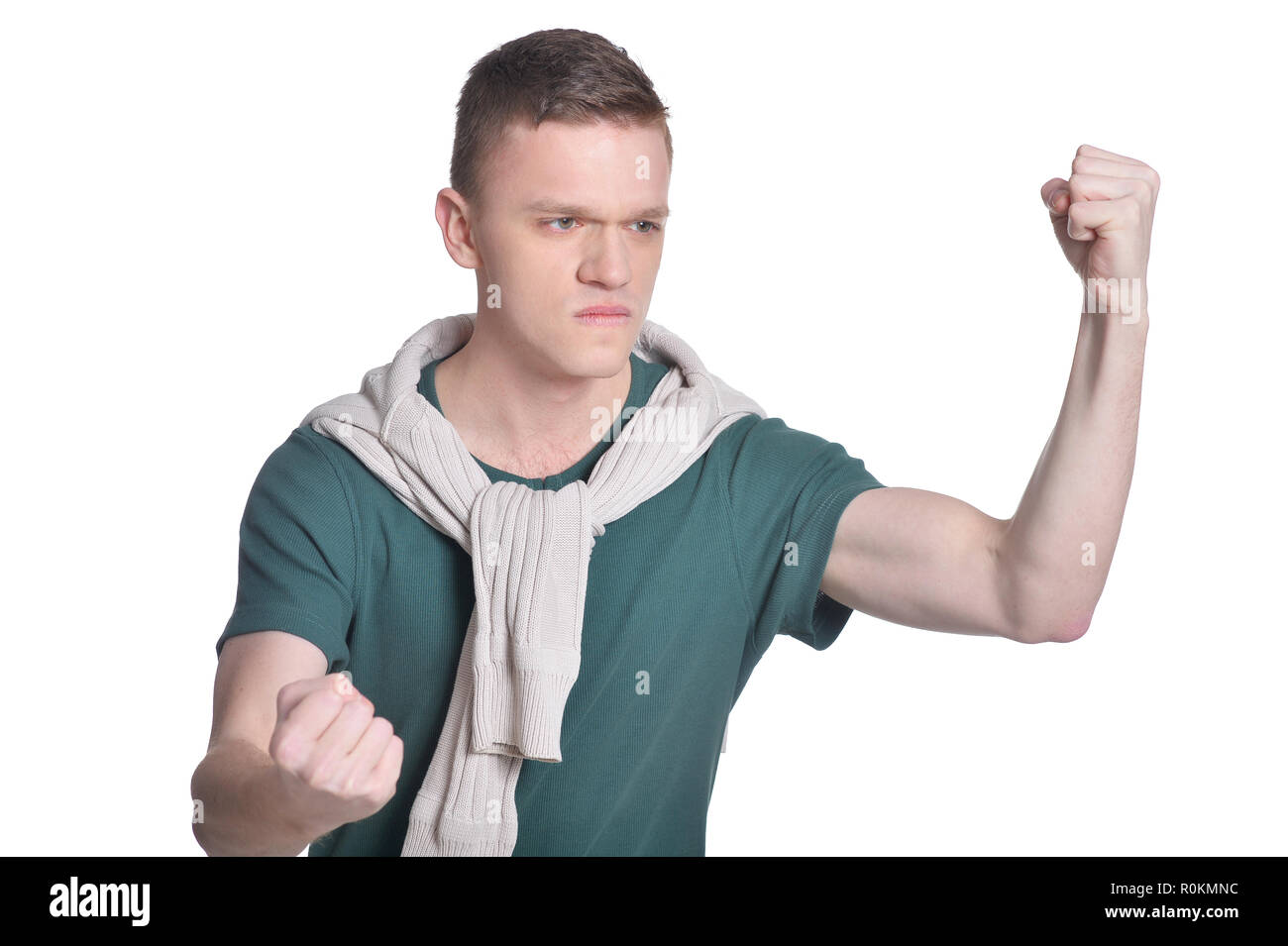 Portrait d'un beau jeune homme sur fond blanc Banque D'Images