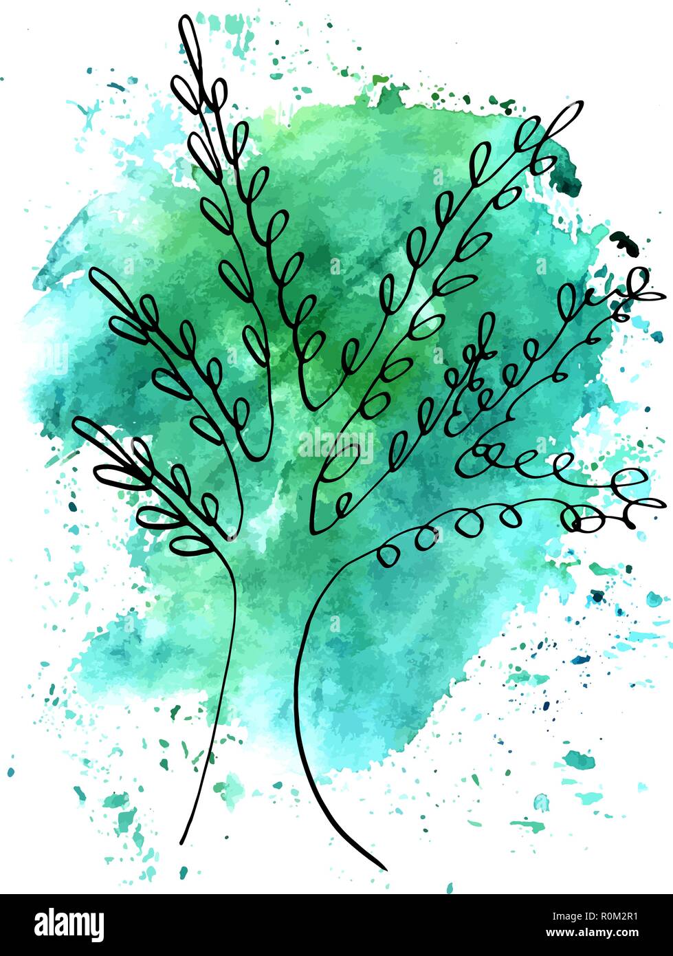 Un dessin d'un arbre avec une aquarelle texture, un abrégé vector illustration Illustration de Vecteur