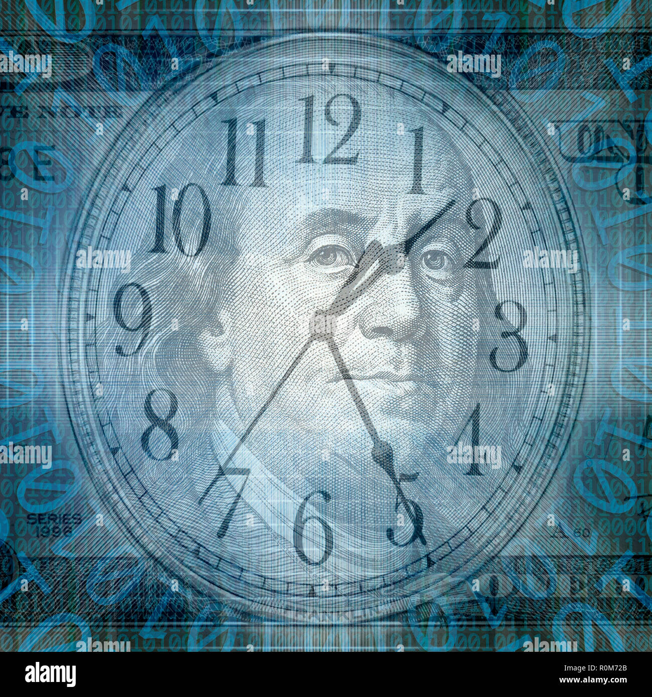 Image de fond conceptuel d'un code binaire avec le temps et money concept Banque D'Images