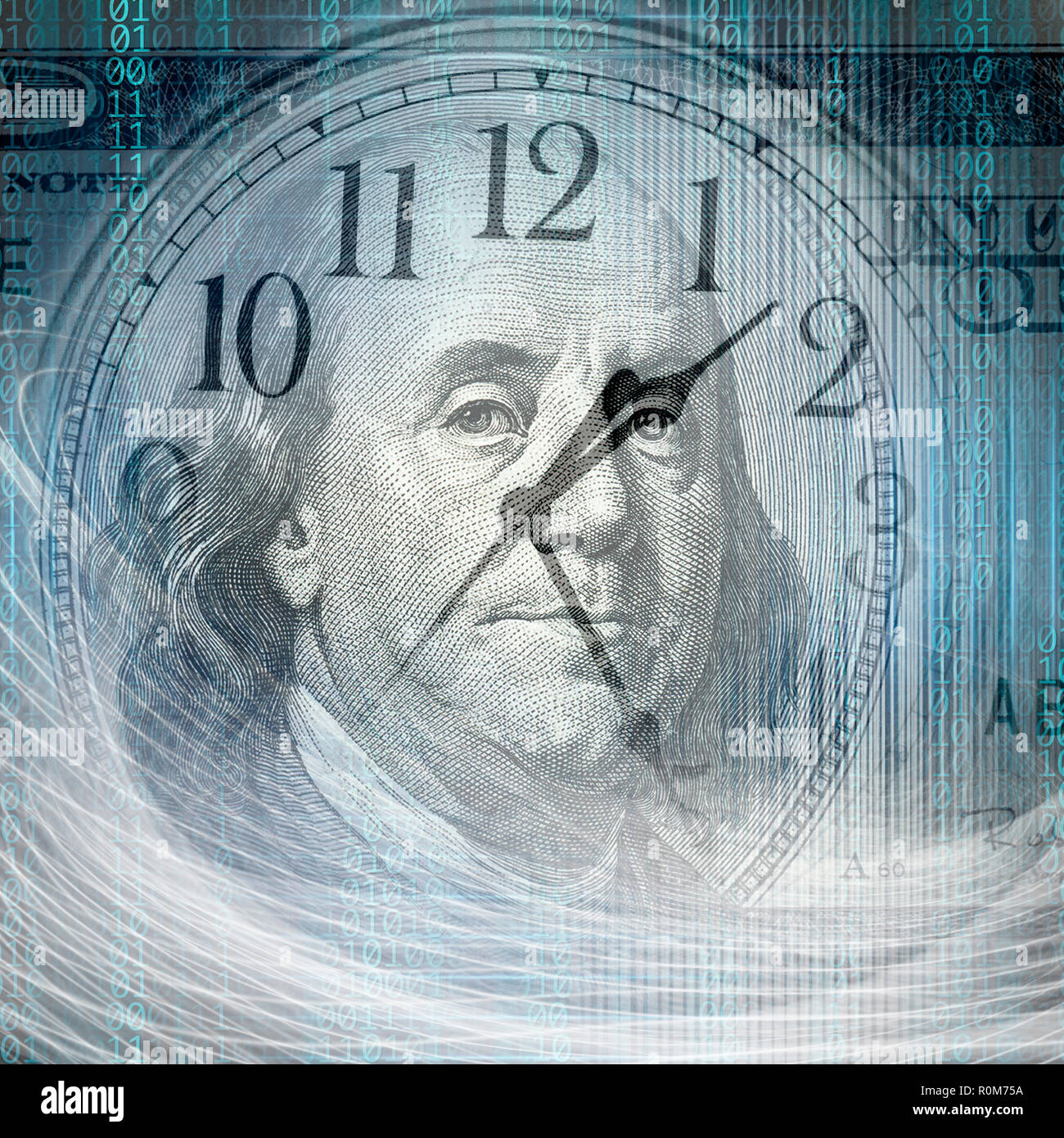 Image de fond conceptuel d'un code binaire avec le temps et money concept Banque D'Images