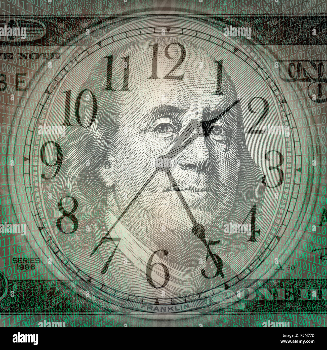 Image de fond conceptuel d'un code binaire avec le temps et money concept Banque D'Images