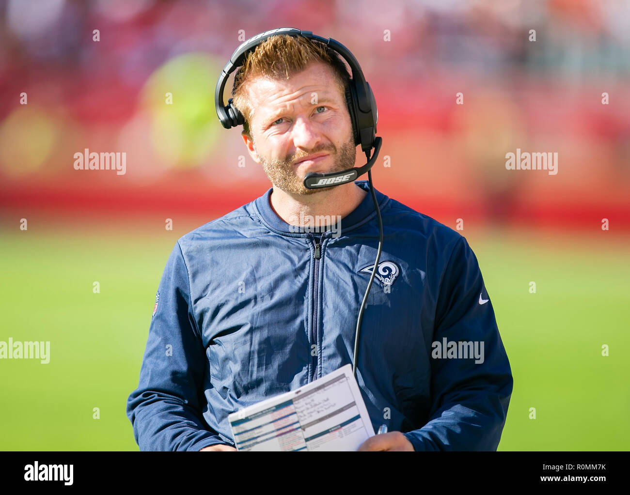 21 octobre 2018 : Los Angeles Rams l'entraîneur-chef Sean McVay au cours de la NFL football match entre les Los Angeles Rams et les San Francisco 49ers à Levi's Stadium à Santa Clara, CA. Les Béliers défait les 49ers 39-10. Damon Tarver/Cal Sport Media Banque D'Images