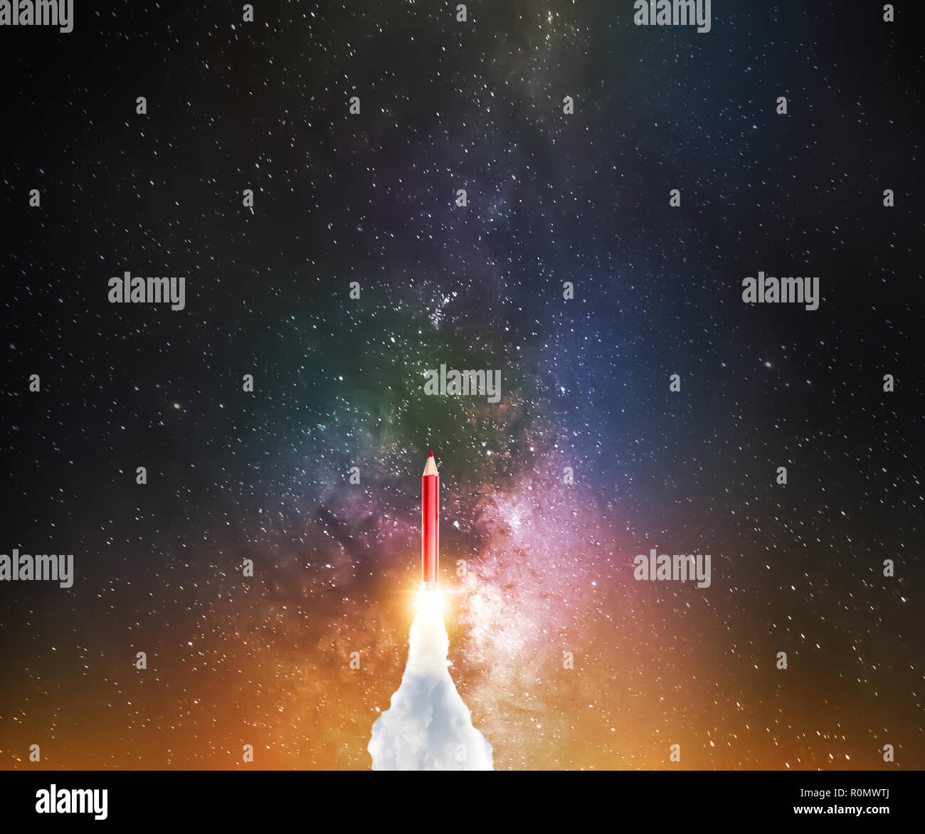 Crayon avec moteur-fusée à réaction à l'espace rush Banque D'Images