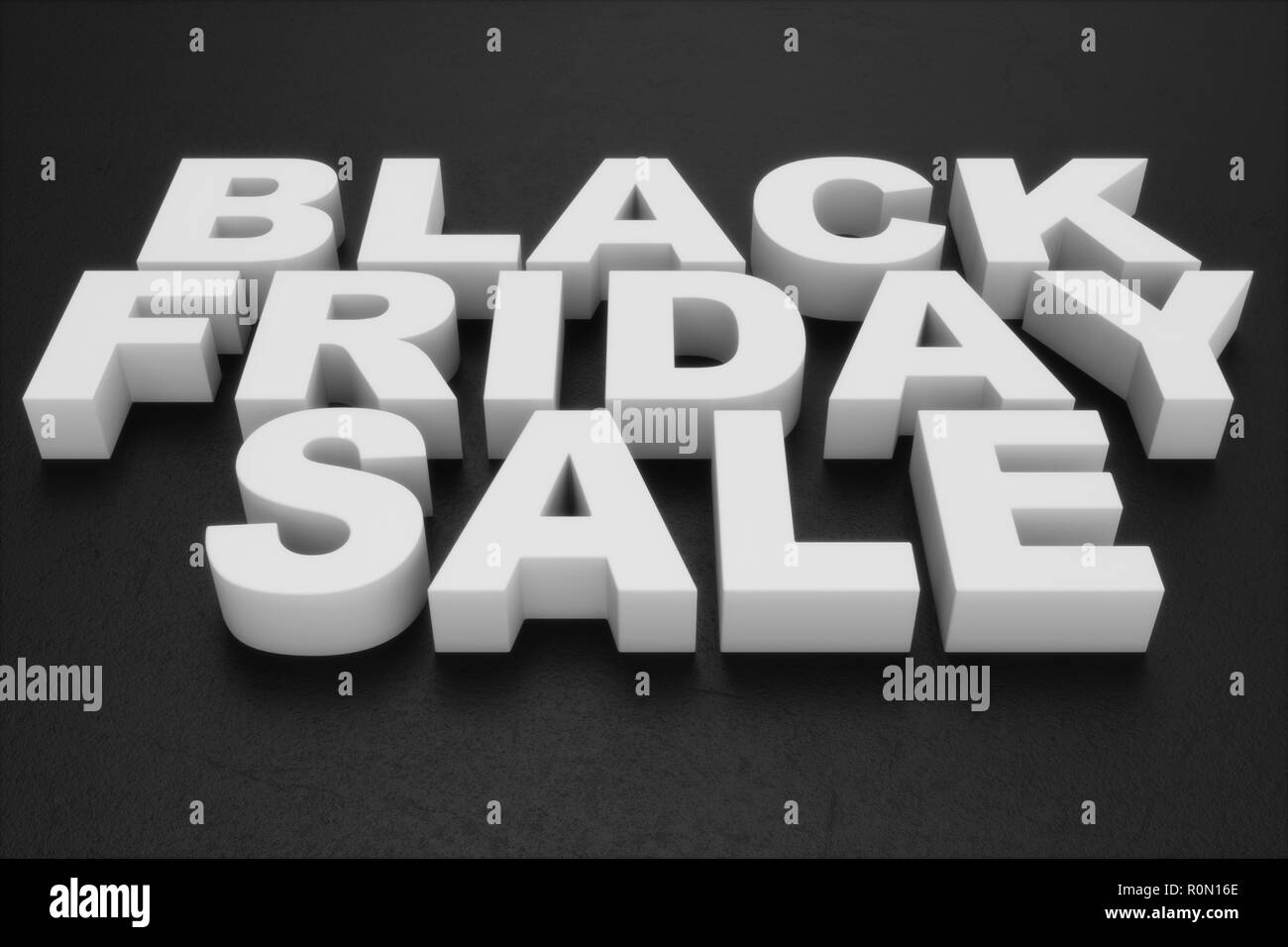 Le Vendredi Noir, vente message pour shop. Business shopping store bannière pour le Black Friday. Le vendredi noir crushing ground. Texte 3D en noir et blanc. Banque D'Images