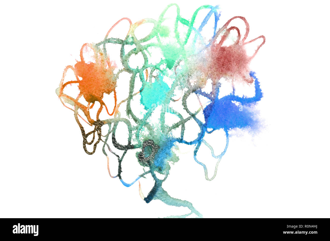 Image en arrière-plan à partir de taches d'aquarelle abstraite, formant une forme de couleurs différentes, comme un arbre . Banque D'Images
