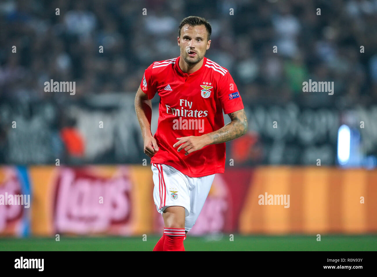 Thessalonique, Grèce - le 29 août 2018 : Le joueur de Benfica Haris Seferovic en action au cours de l'UEFA Champions League play-offs , deuxième manche PAOK FC vs être Banque D'Images