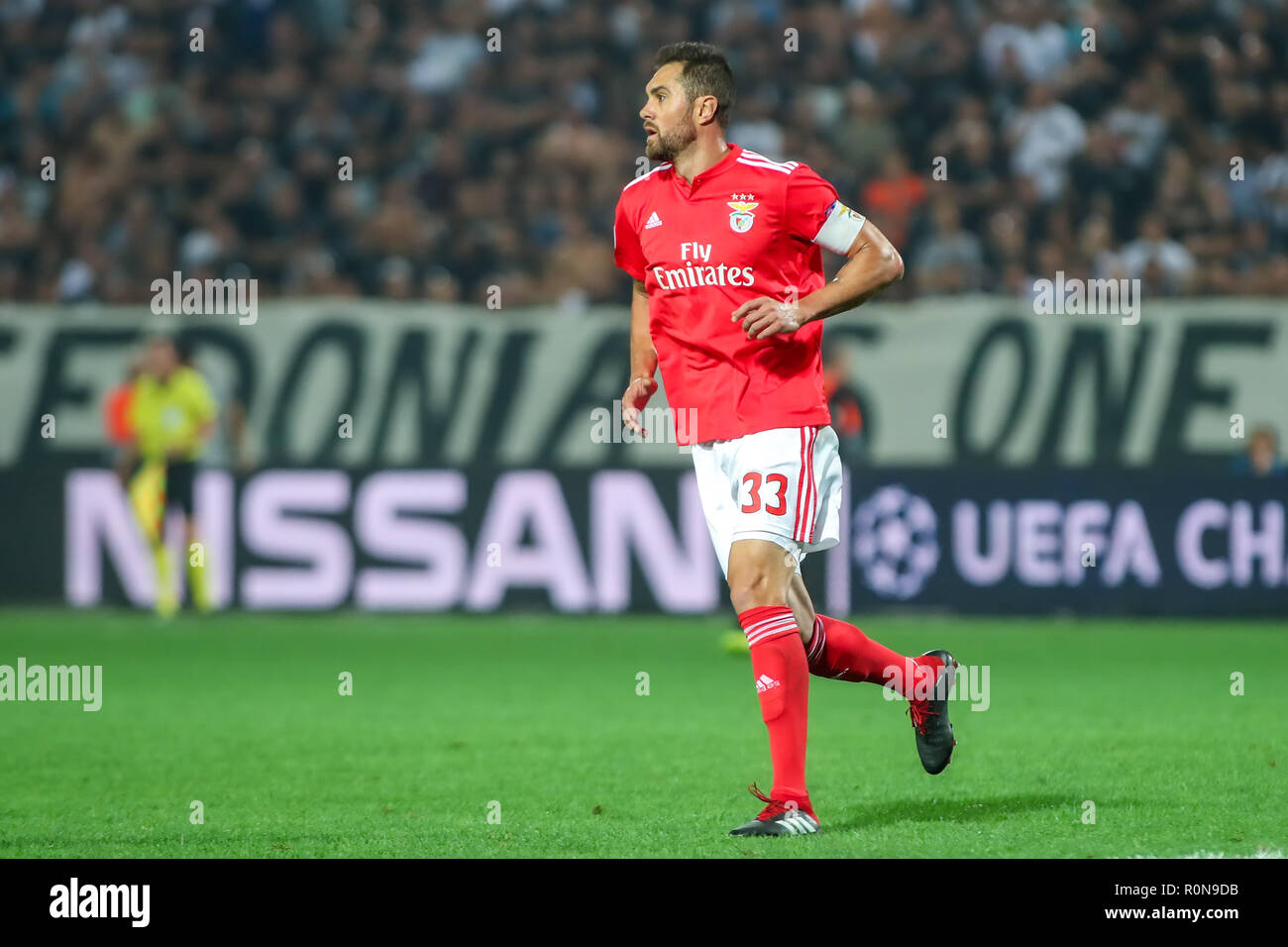 Thessalonique, Grèce - le 29 août 2018 : Le joueur de Benfica Jardel en action au cours de l'UEFA Champions League play-offs , deuxième manche PAOK FC vs Benfica pla Banque D'Images