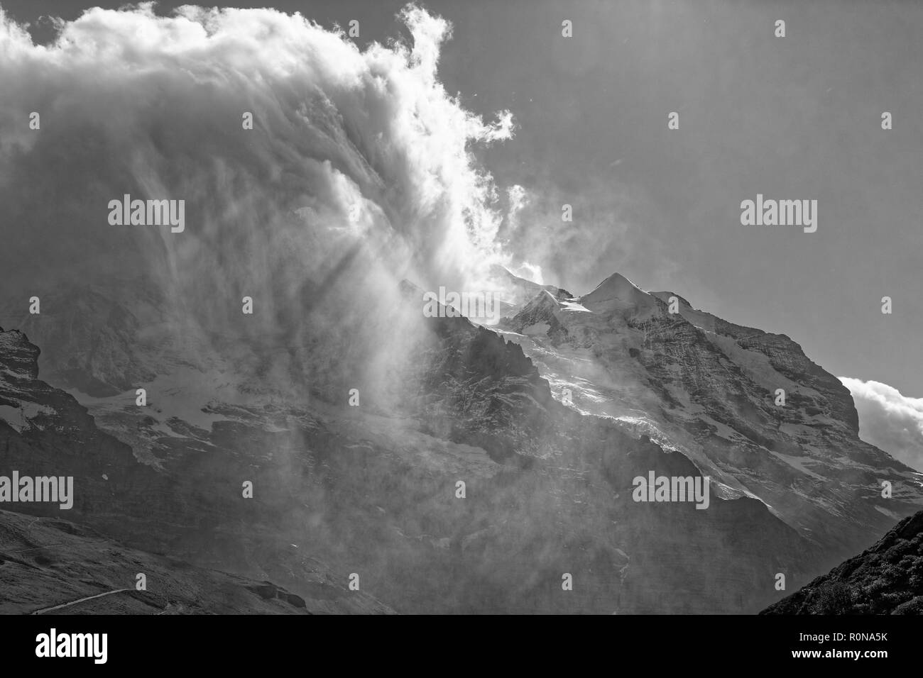 Temps orageux sur le massif de Jungfrau - Kleine Scheidegg, Région de Jungfrau, Suisse Banque D'Images