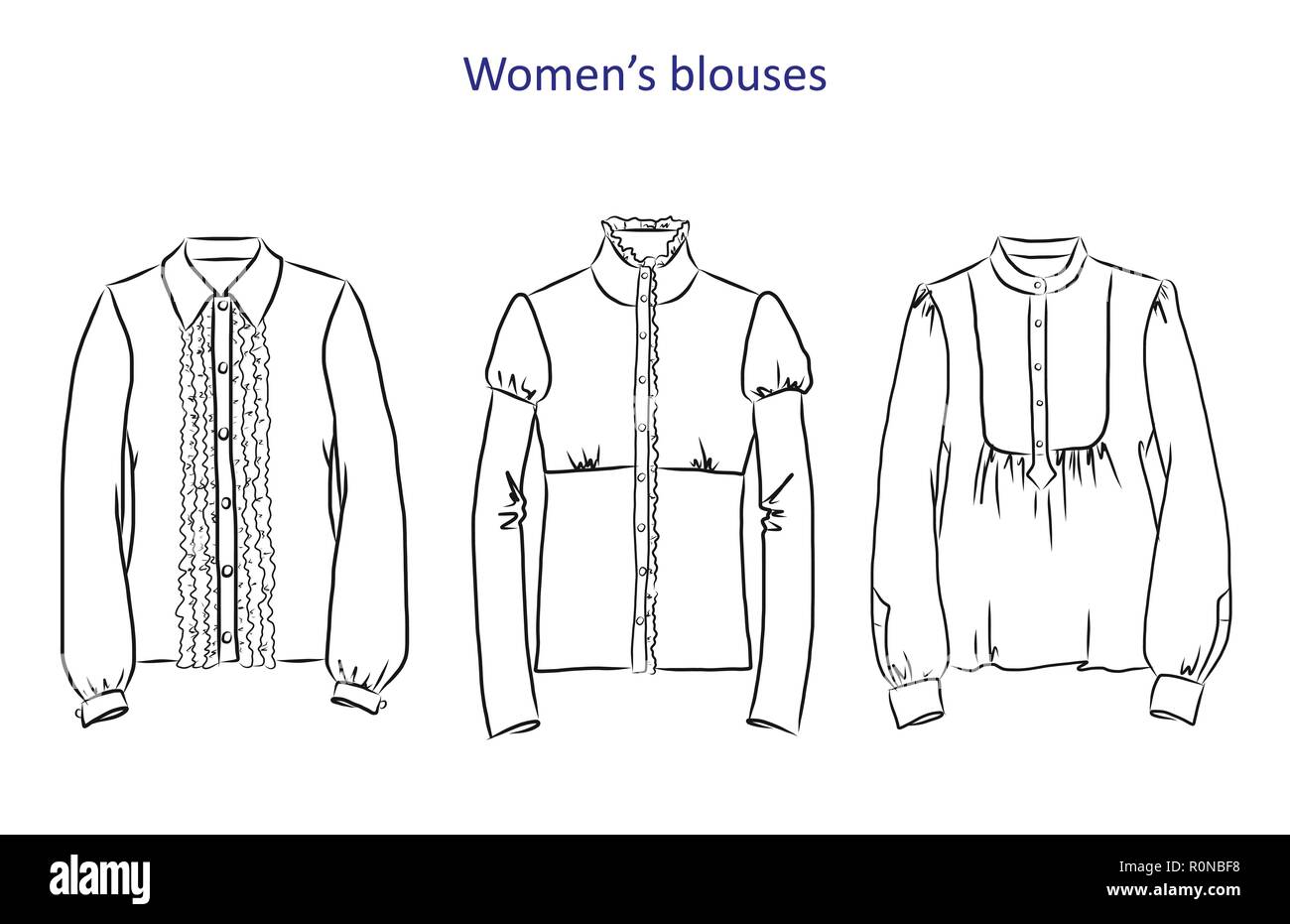 Ensemble dessiné à la main avec des vêtements féminins. Vector illustration pour les fonds, des impressions textiles, web et conception graphique, logo, affiche, bannière, pour les concepteurs Illustration de Vecteur