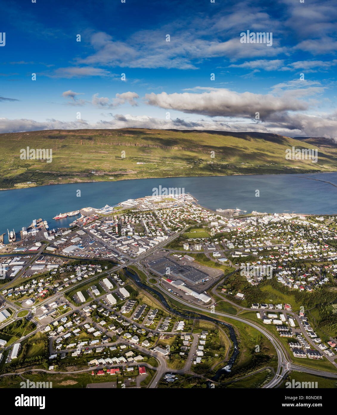 Aérien - Akureyri, Islande du Nord Banque D'Images