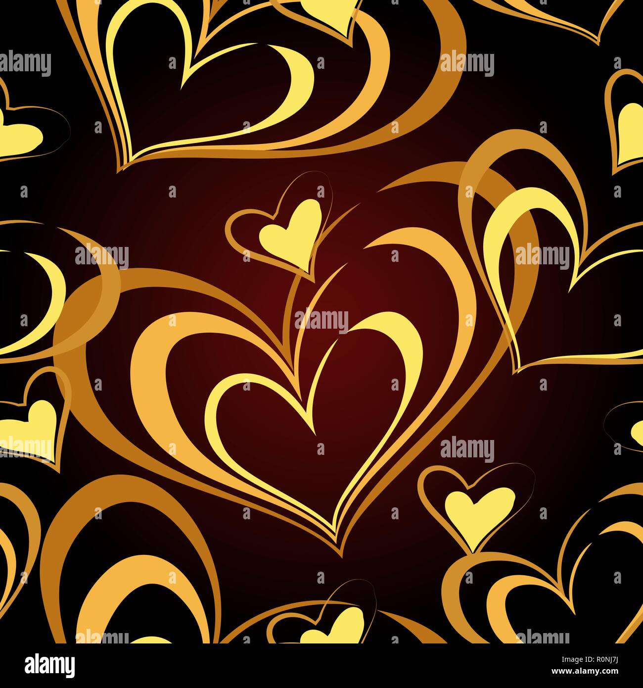 Modèle sans couture avec coeur d'or sur fond noir. Vector illustration. Illustration de Vecteur