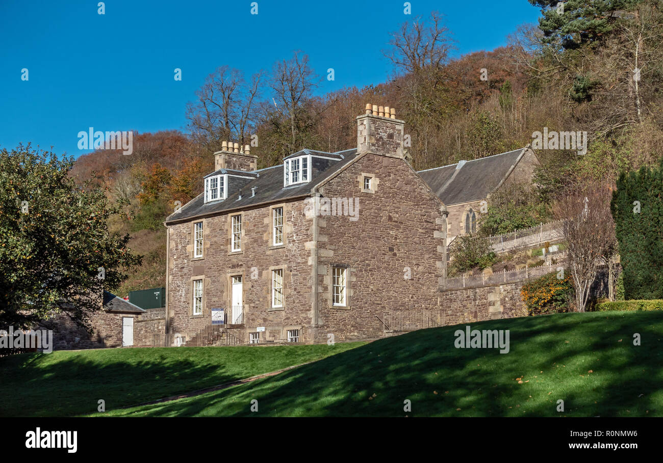 La maison de Robert Owen à New Lanark Mills Site du patrimoine mondial par la rivière Clyde en Écosse Royaume-uni Lanarkshire Lanark Banque D'Images