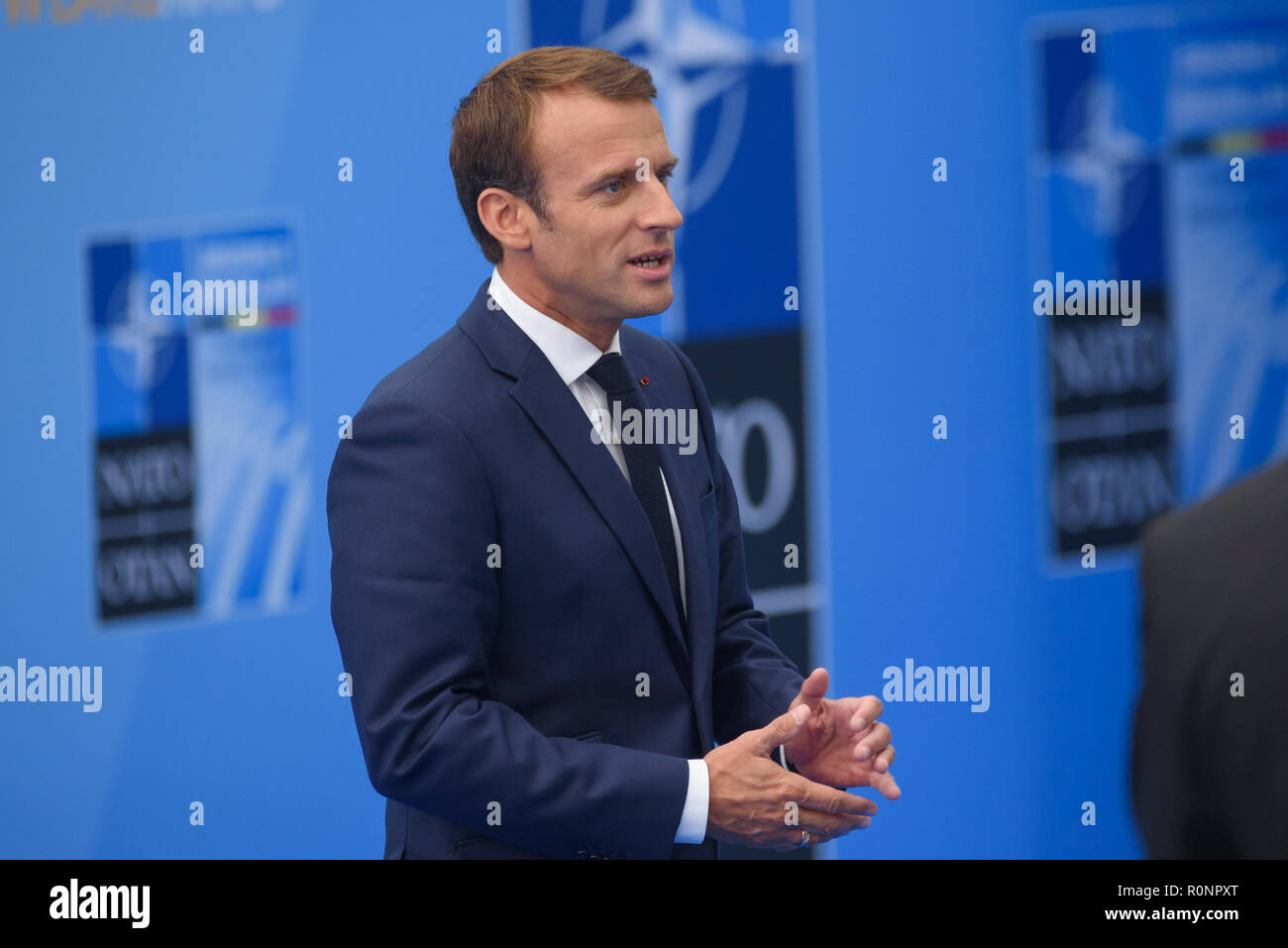 12.07.2018. Bruxelles, Belgique. Emmanuel Macron, Président de la France, lors du sommet de l'OTAN en 2018. Banque D'Images