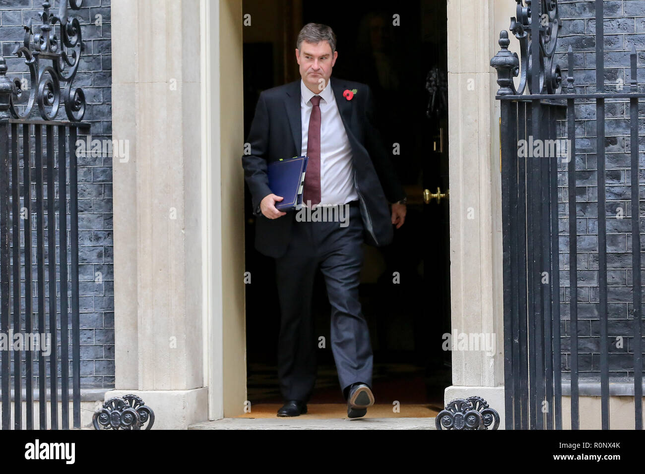 David Gauke, Secrétaire de la Justice vu au départ de No 10 Downing Street après avoir assisté à la réunion hebdomadaire du Cabinet. Banque D'Images