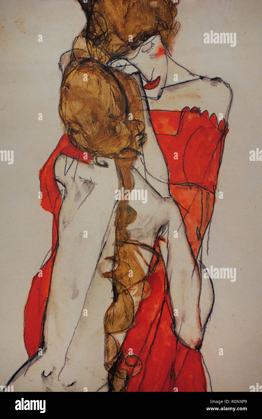 Egon Schiele (Tulln, 1890-Vienne, 1918). Peintre expressionniste autrichien. Mère et fille, 1913. Crayon et gouache sur papier. Musée Leopold. Vienne, Autriche. Banque D'Images