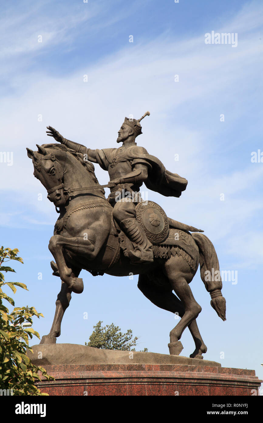 L'Ouzbékistan, Tachkent, statue de Tamerlan, Timour, Banque D'Images