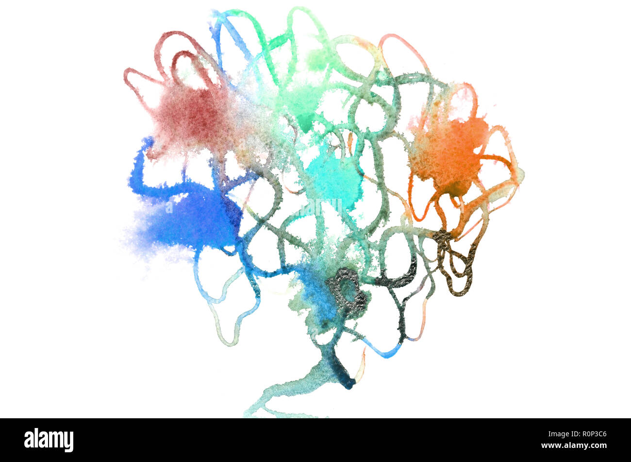 Image en arrière-plan à partir de taches d'aquarelle abstraite, formant une forme de couleurs différentes, comme un arbre . Banque D'Images
