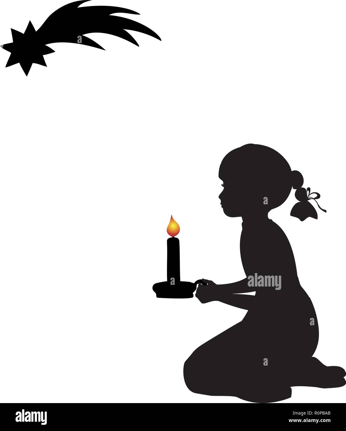 Silhouette fille priant avec la bougie . L'étoile de Noël Illustration de Vecteur