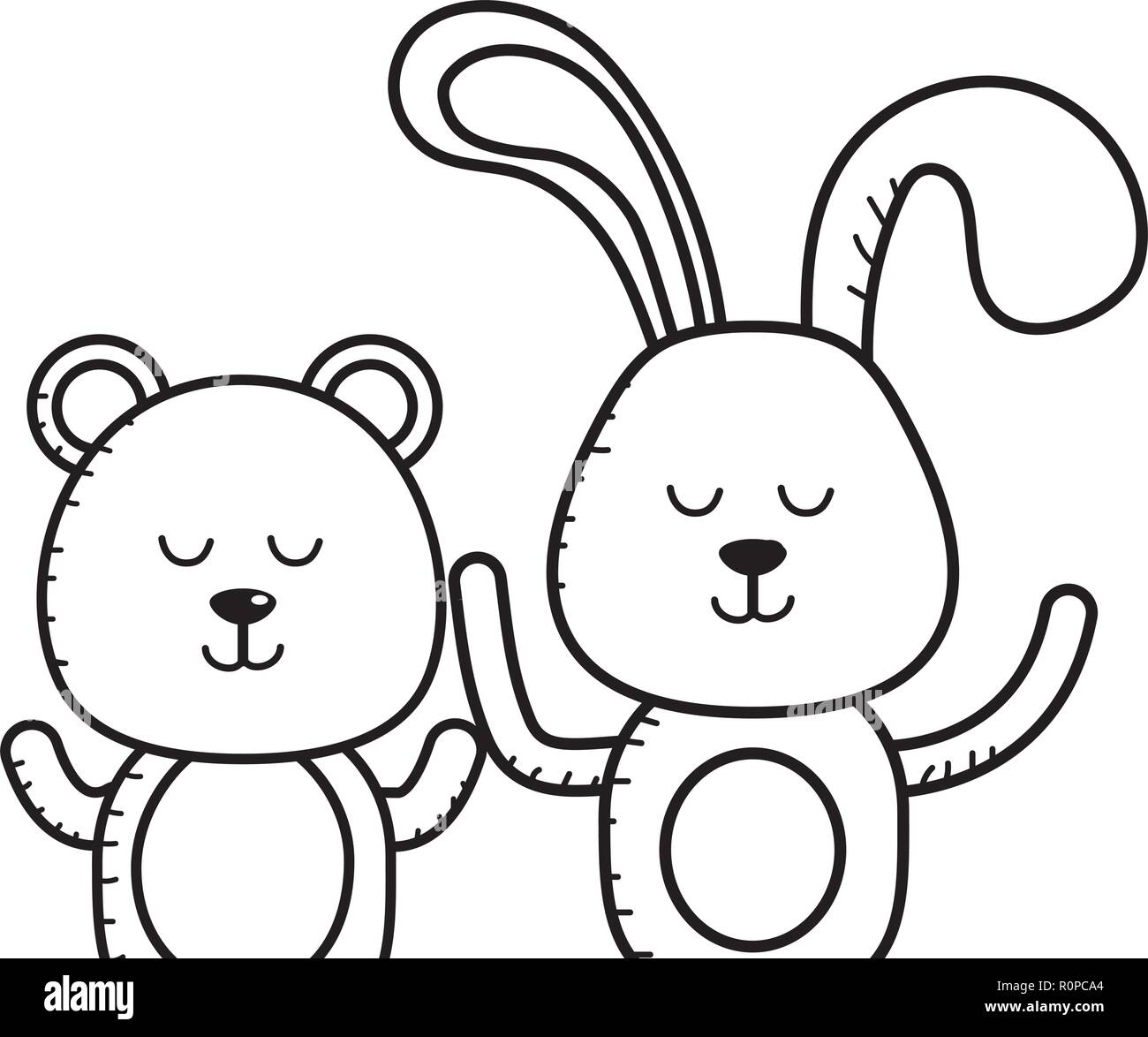Bunny et teddy en noir et blanc Illustration de Vecteur