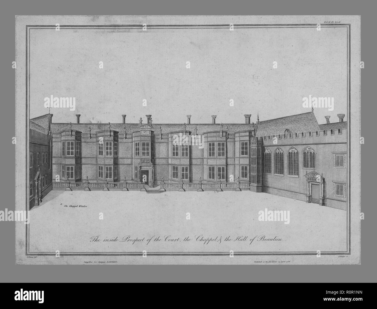 'L'intérieur perspective de la Cour, le Chappel et le hall de Beaulieu", 1786. Organisateur : james Basire I. Banque D'Images