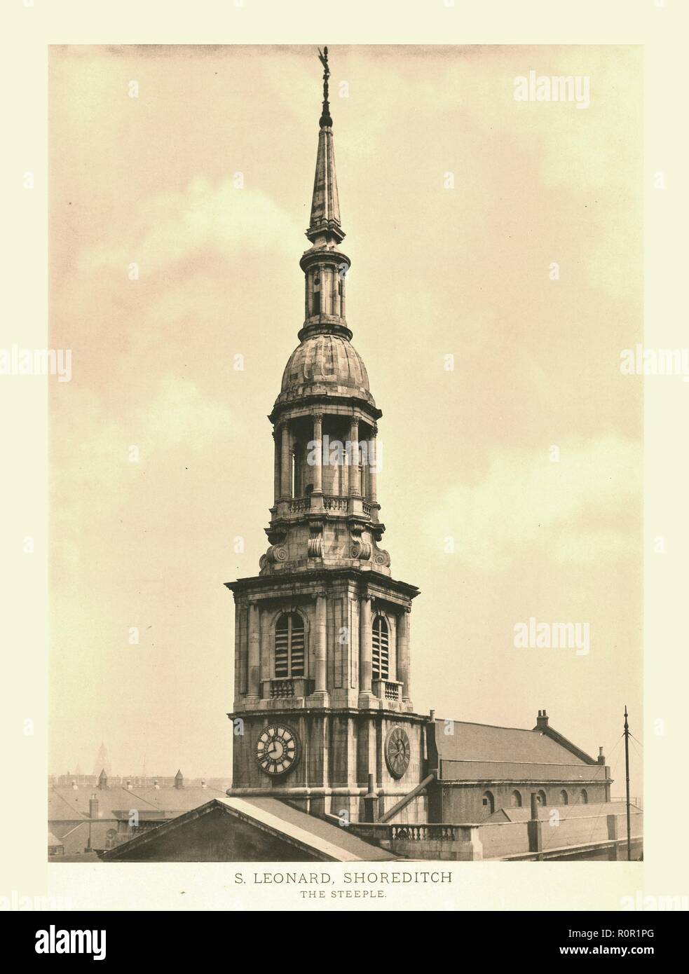 'St Leonard, Shoreditch, le clocher', mi-fin du xixe siècle. Créateur : Inconnu. Banque D'Images