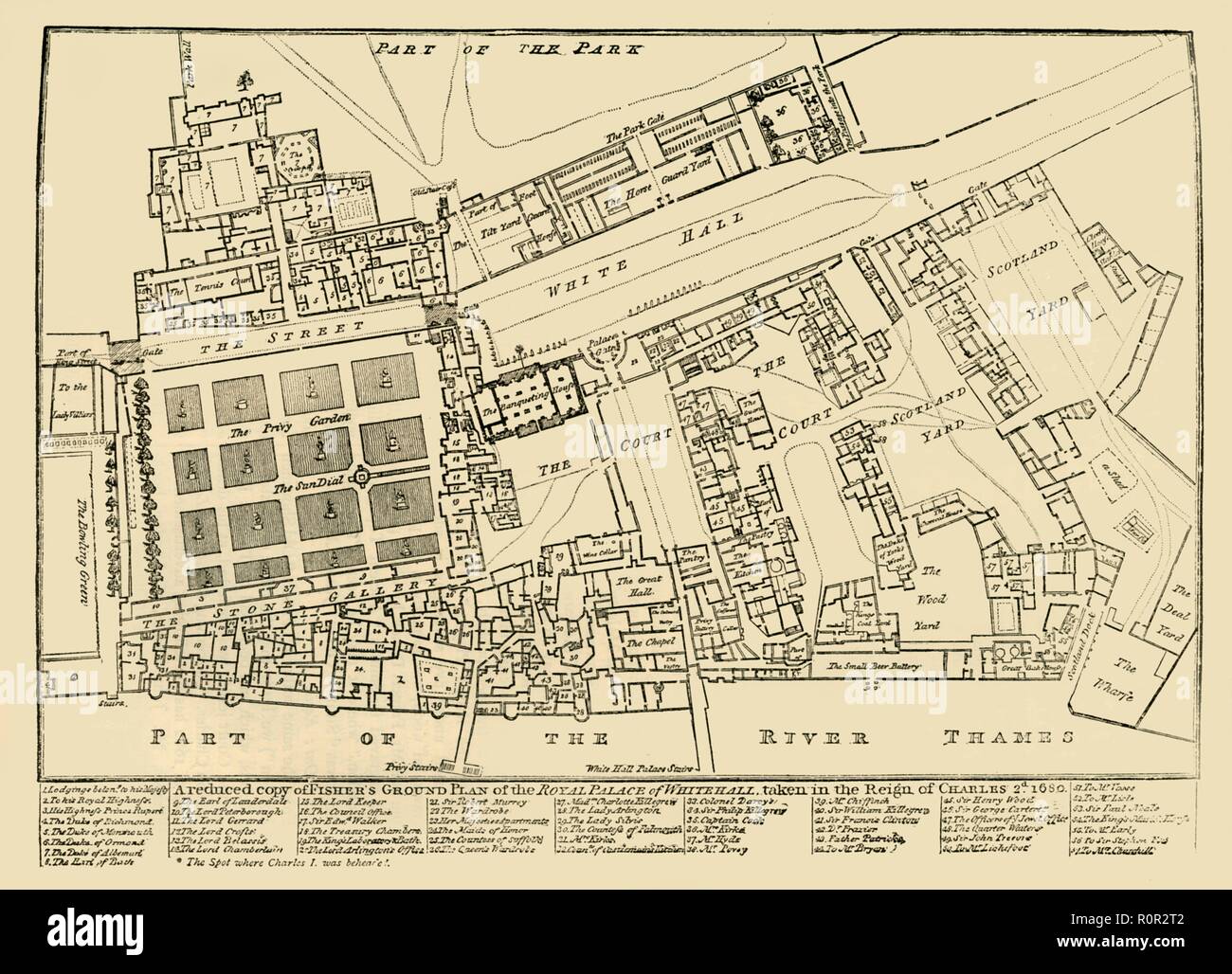 'Une copie réduite de Fisher's Plan de masse du Palais Royal de Whitehall, 1680', (1881). Créateur : Inconnu. Banque D'Images 'Une copie réduite de Fisher's Plan de masse du Palais Royal de Whitehall, 1680', (1881). Créateur : Inconnu. Banque D'Images