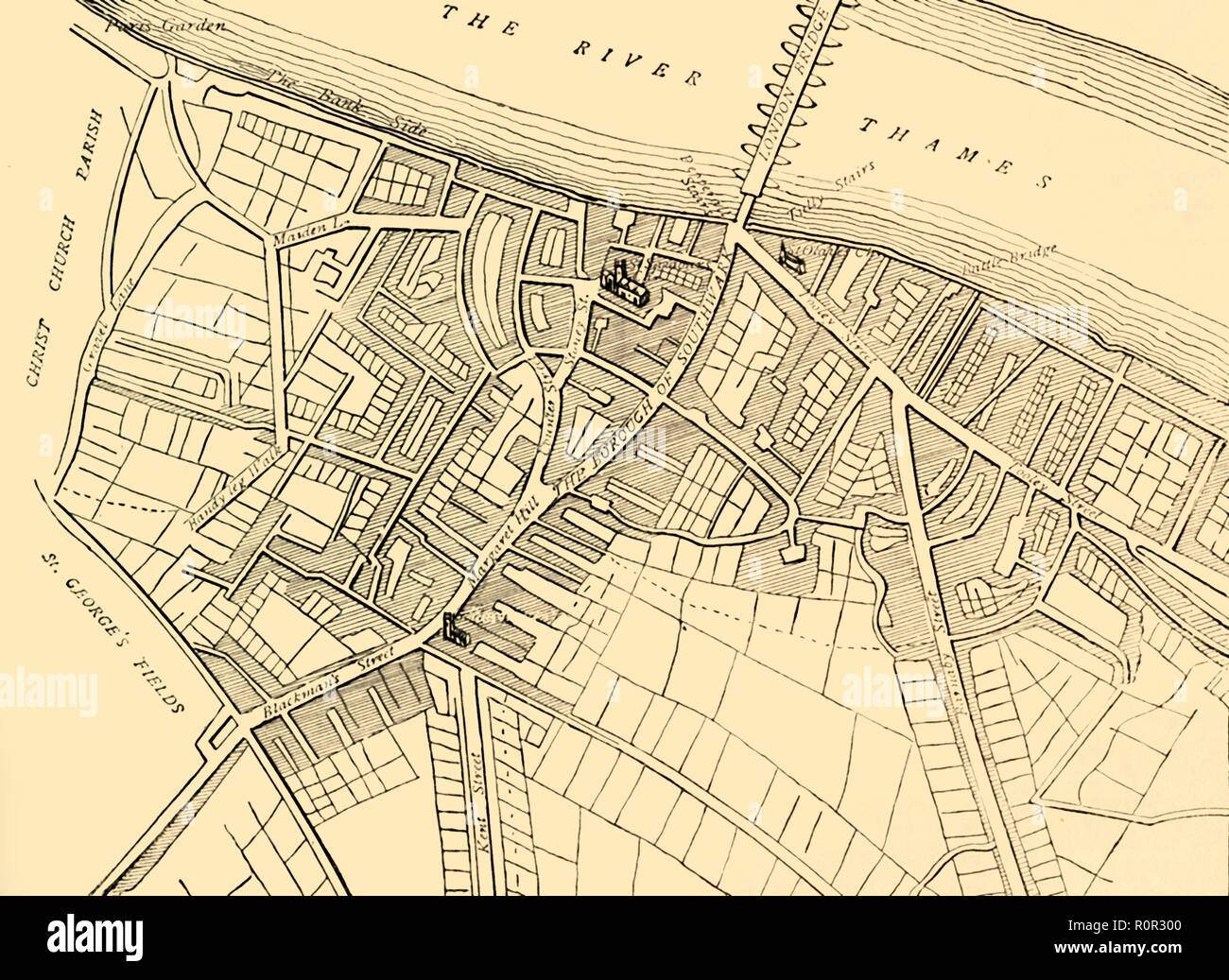 'Map de Southwark, 1720', (c1878). Créateur : Inconnu. Banque D'Images