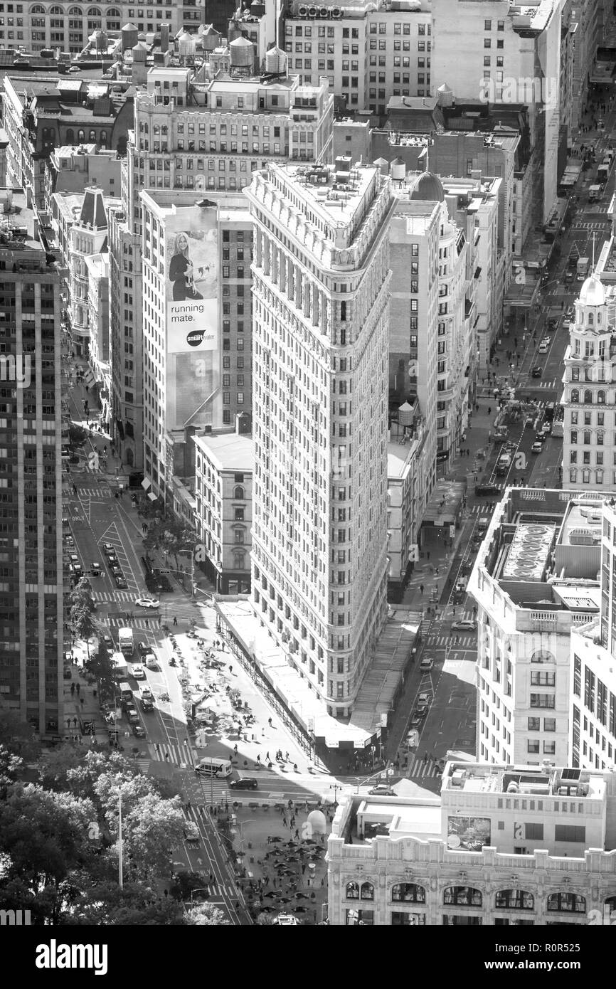 Le fer plat Flatiron building photographiés de l'Empire State Building de l'observatoire du 86e étage, Manhattan, New York City, États-Unis d'Amérique Banque D'Images