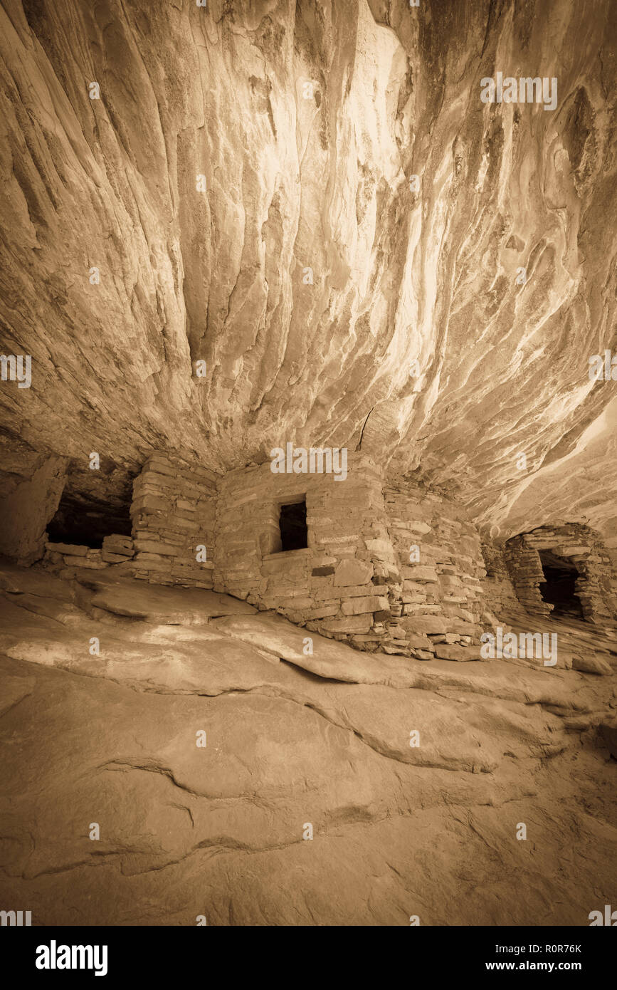 Feu à la maison de la ruine, Cedar Mesa, Ours Oreilles National Monument, Utah, USA Banque D'Images