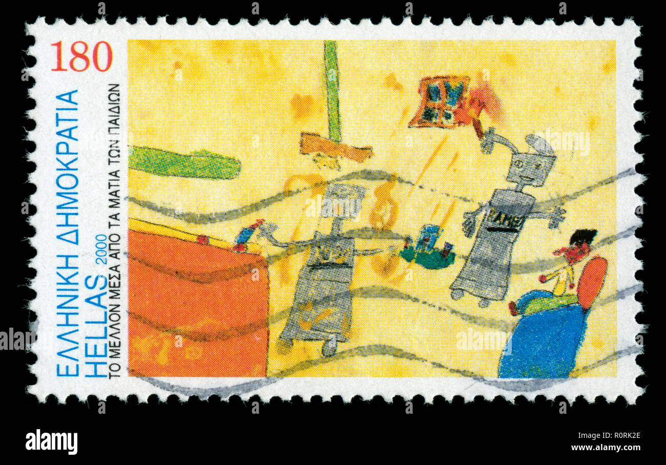 Timbre-poste de la Grèce dans les dessins des enfants série émise en 2000 Banque D'Images