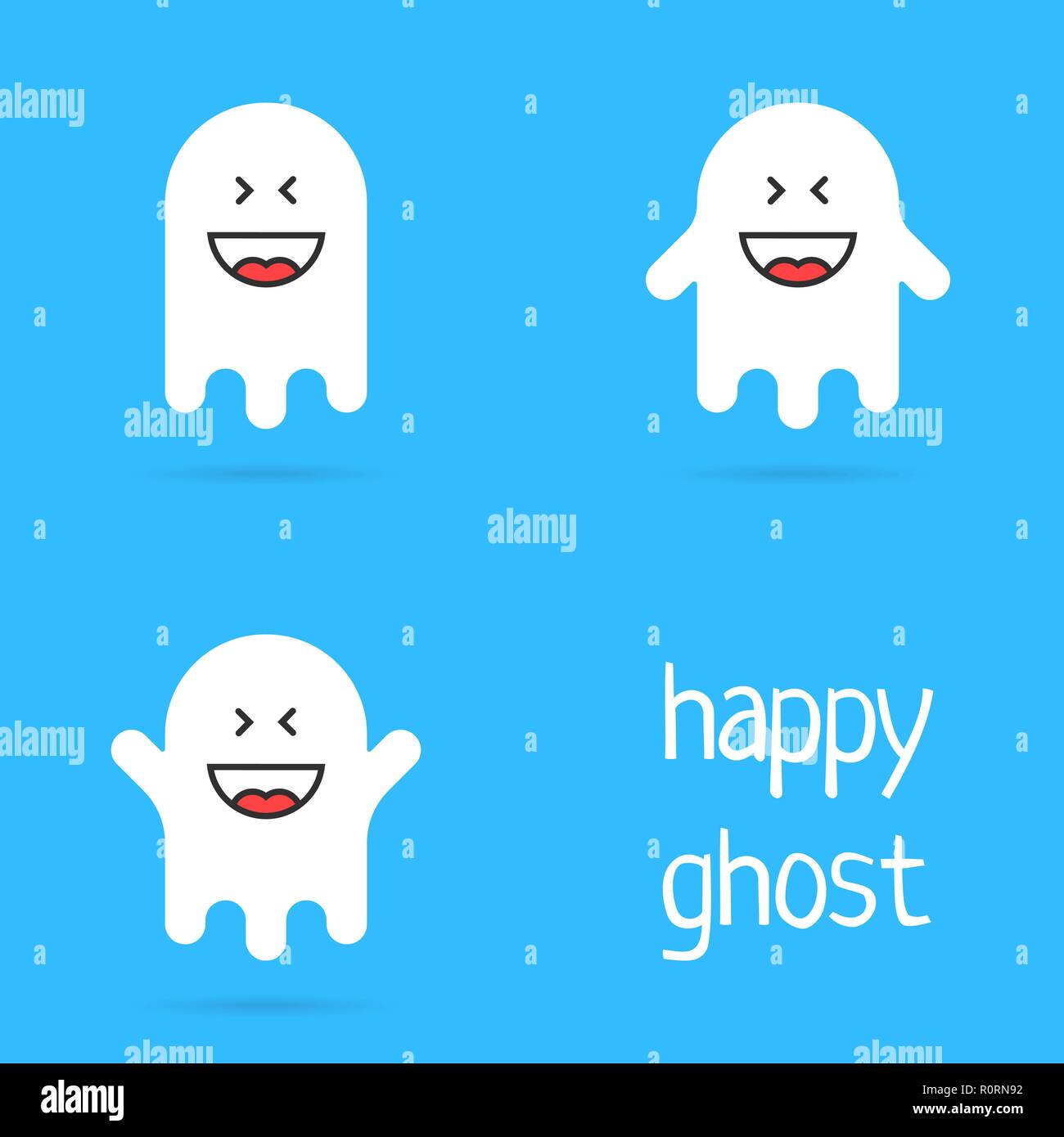 Ensemble de white happy ghost emoji. Illustration de Vecteur