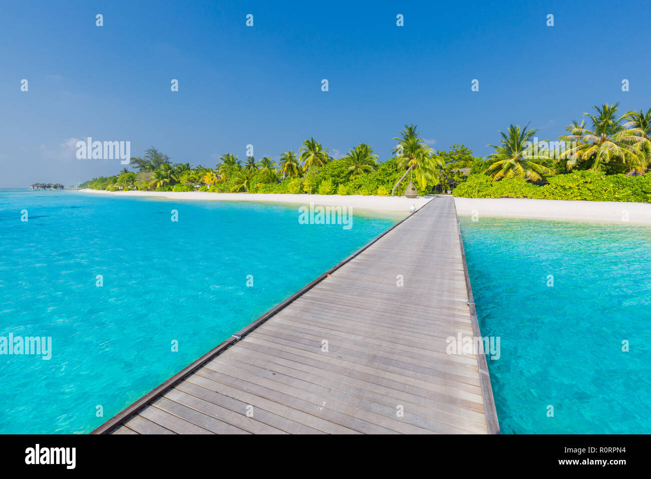 Paysage tranquille, relaxant, un paysage tropical design. Maison de vacances voyage vacances d'été. Destination touristique de luxe. Scène de plage incroyable Banque D'Images