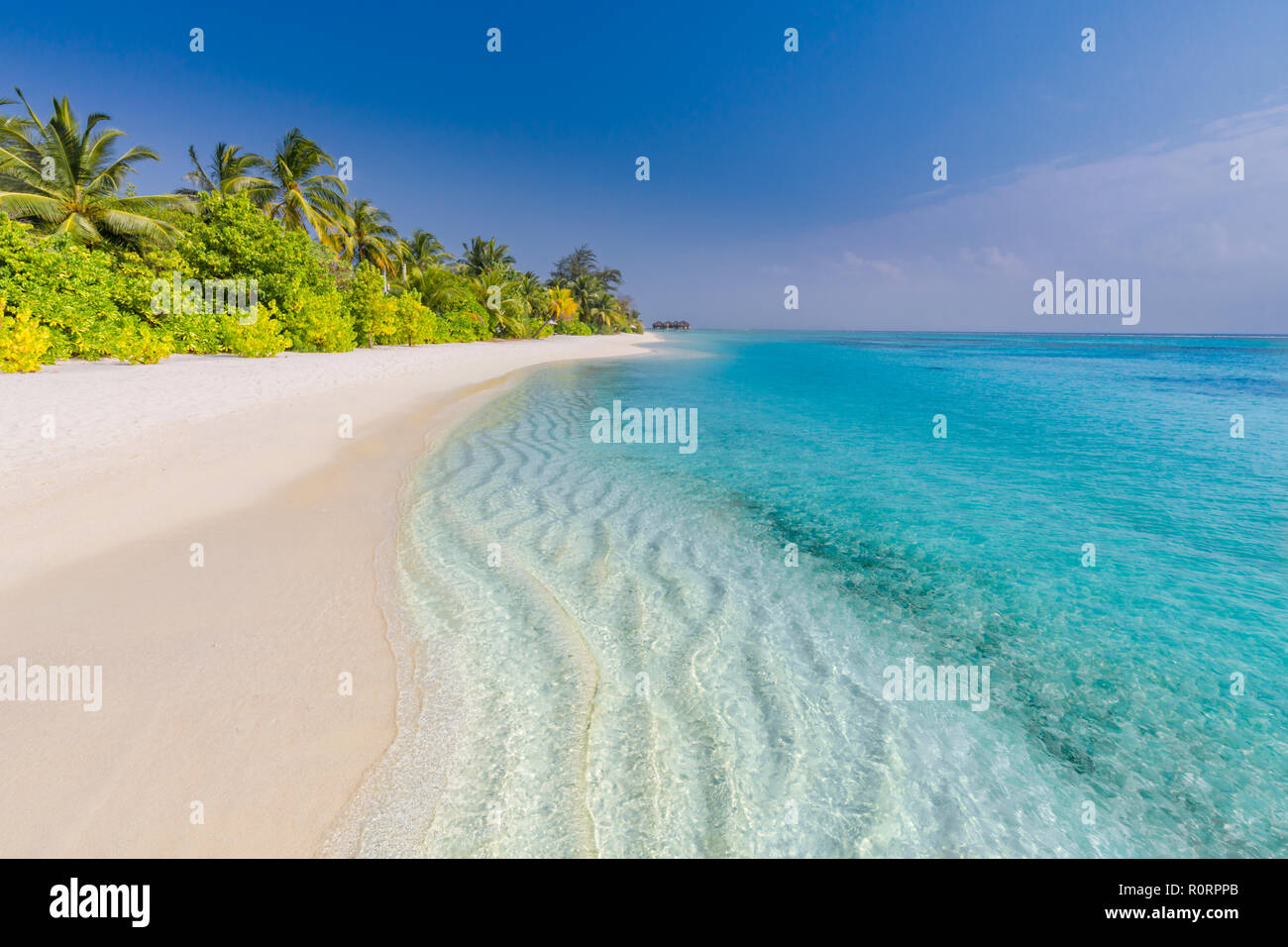Paysage tranquille, relaxant, un paysage tropical design. Maison de vacances voyage vacances d'été. Destination touristique de luxe. Scène de plage incroyable Banque D'Images