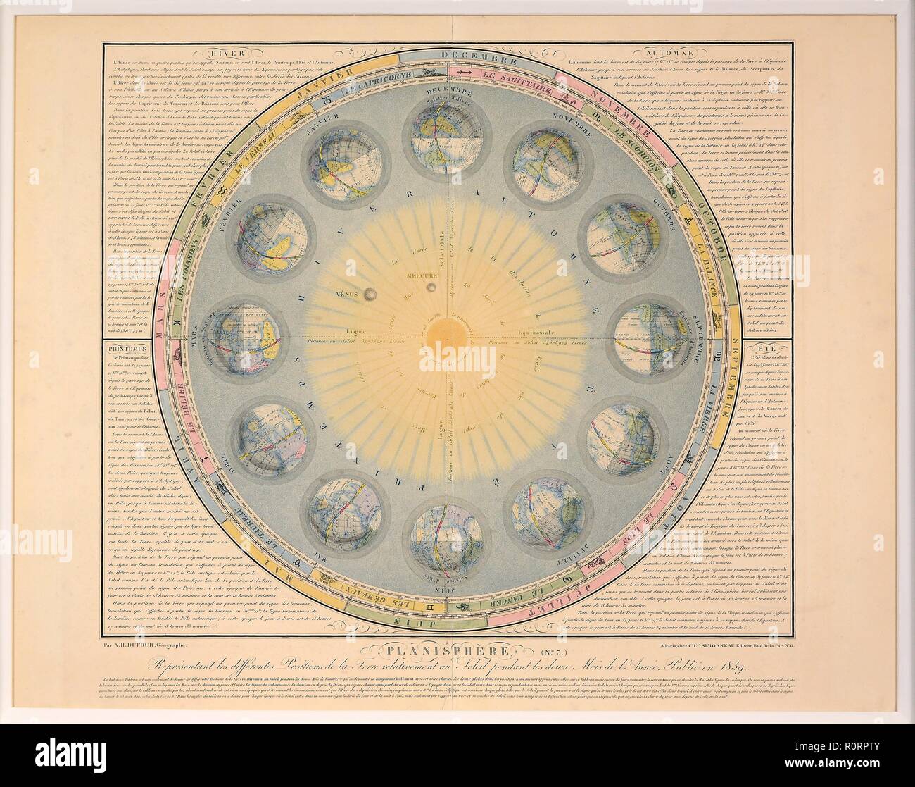 Planisphère (no. 3), pub. 1839. Organisateur : Auguste-Henri Dufour (1795-1865). Banque D'Images