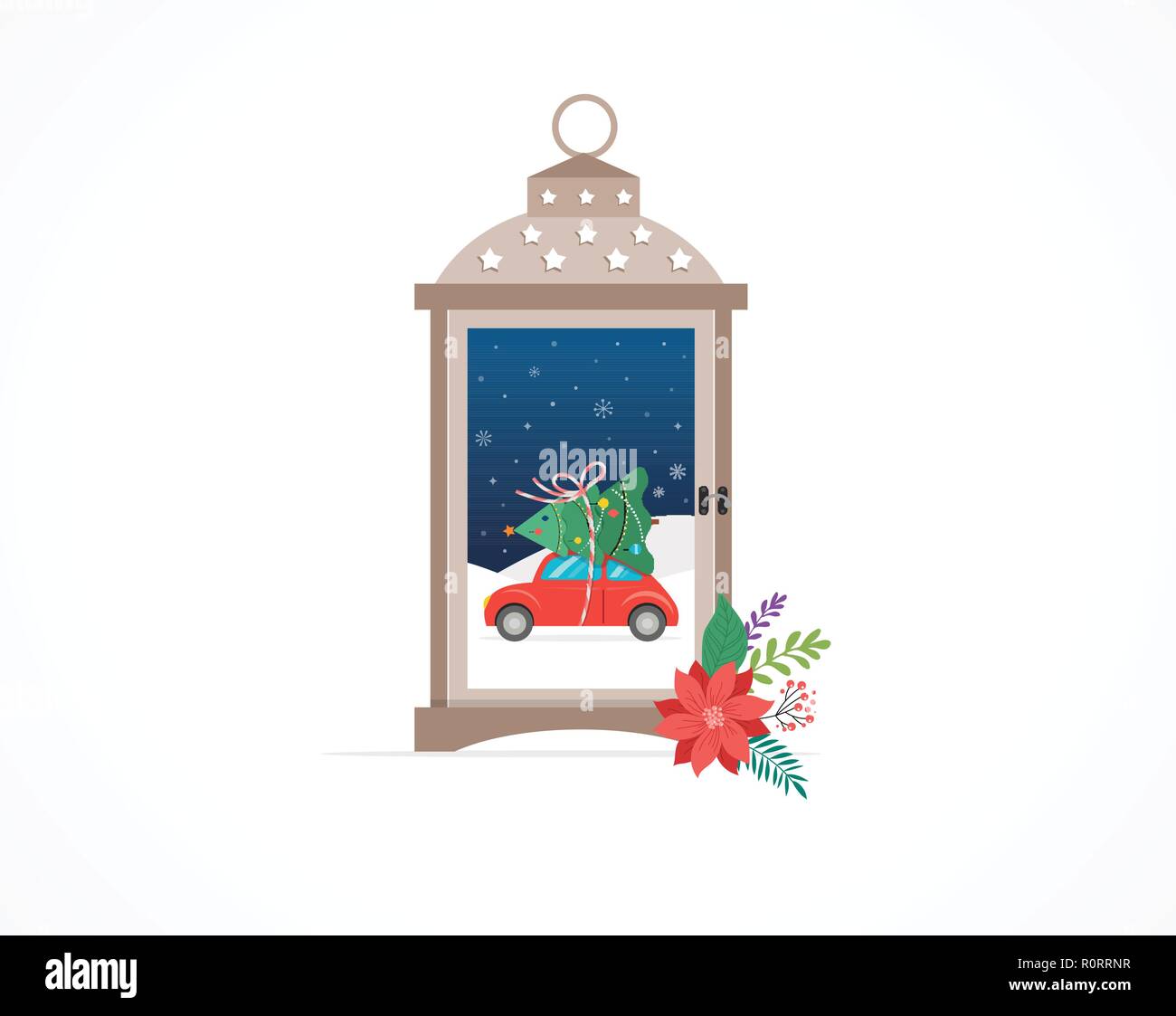 Joyeux Noël, scènes dans une boule à neige, concept vector illustration Illustration de Vecteur