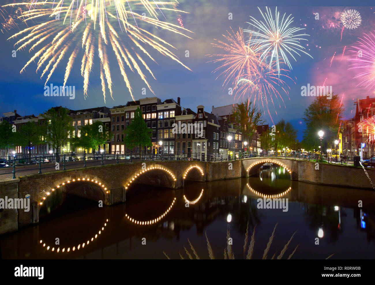 Nuit à Amsterdam, Hollande Banque D'Images