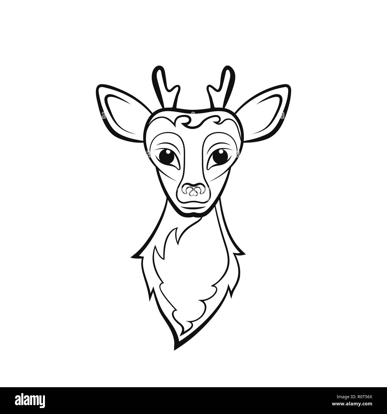 Tête de jeune renne. S'appuyant sur un fond blanc. Vector illustration. Conception de la faune Les animaux. Illustration de Vecteur