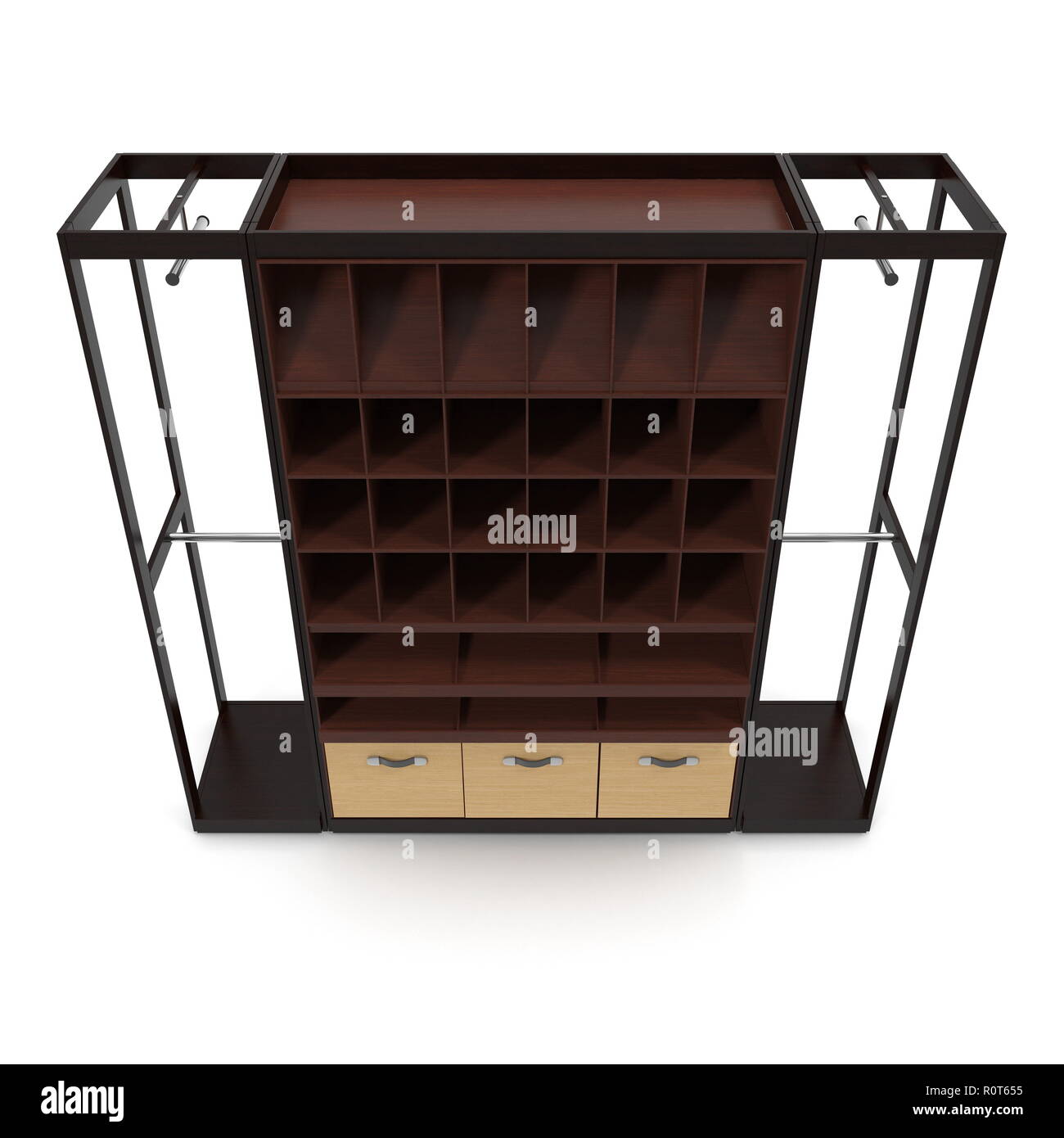 Vêtements en bois vides de présentoir sur blanc. 3D illustration Banque D'Images