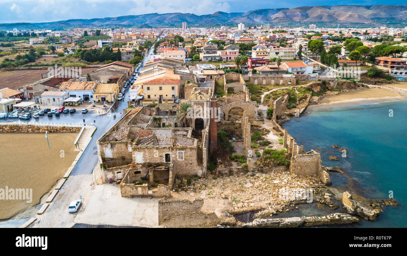 Vue aérienne. Avola, Province de Syracuse, Sicile, Italie Photo Stock