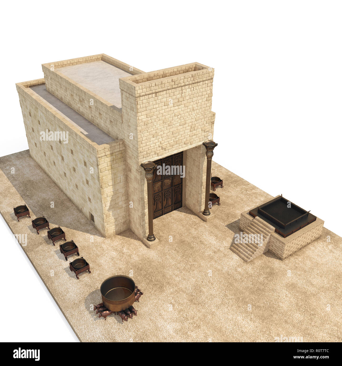 Temple du Roi Salomon Beith Hamikdach en hébreu nom avec grand bassin call  Mer d'airain et l'autel d'airain sur blanc. 3D illustration Photo Stock -  Alamy