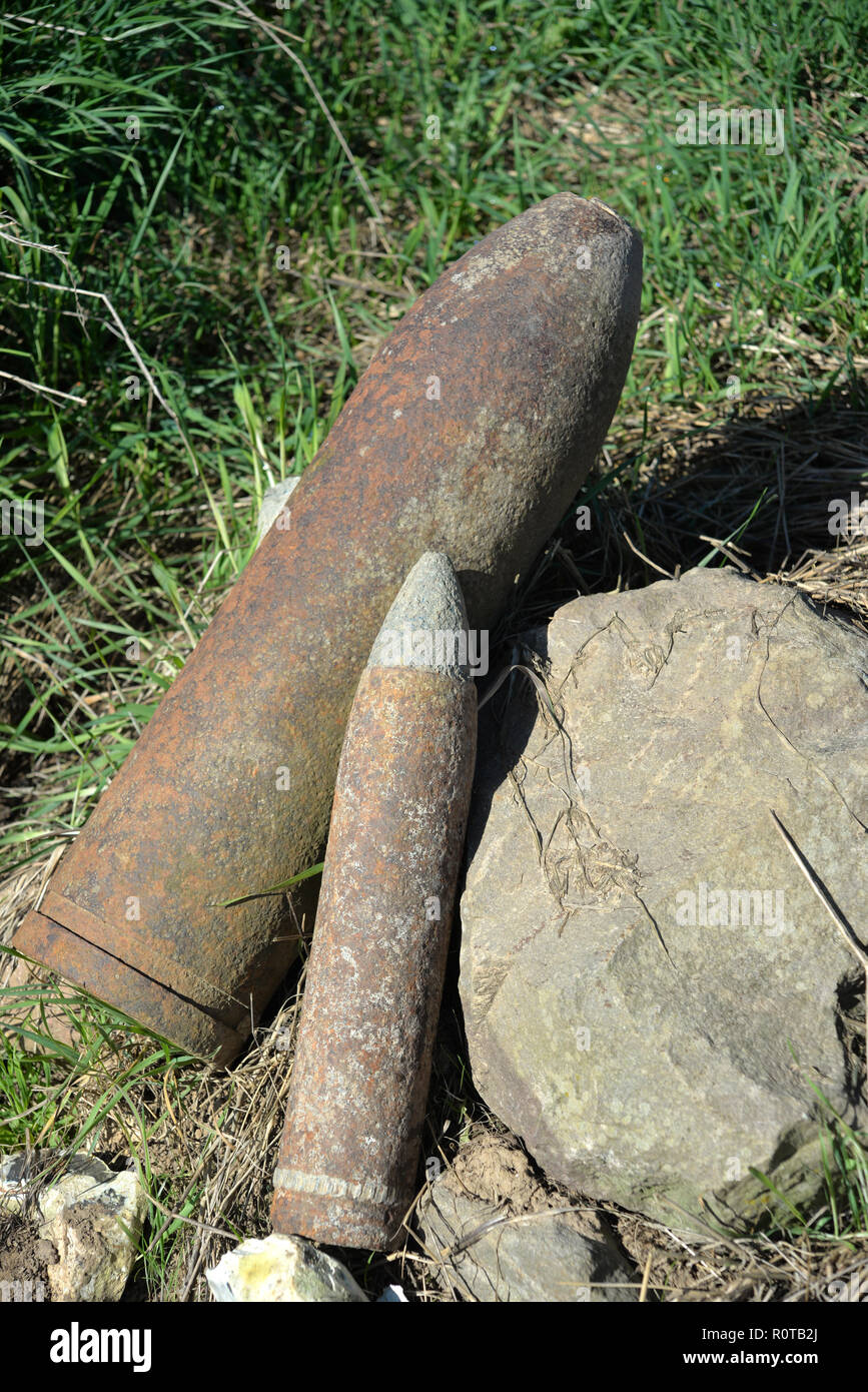 Des obus de la Première Guerre mondiale, près de Courcelette, France Banque D'Images