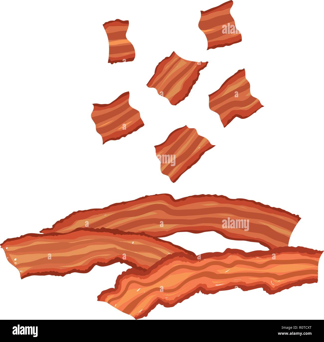 Pictural vecteur ensemble de bacon, cuit et bits. Modulable, modifiable illustration isolé sur un fond blanc. L'utiliser pour des recettes, des menus de restaurant un Illustration de Vecteur
